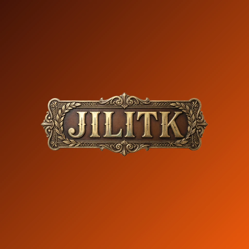 Vintage emblem logo featuring the brand JILITK in classic typography with an ornamental frame, designed in a retro premium style on a transparent background, displayed as a wide horizontal rectangular wordmark ideal for a website header